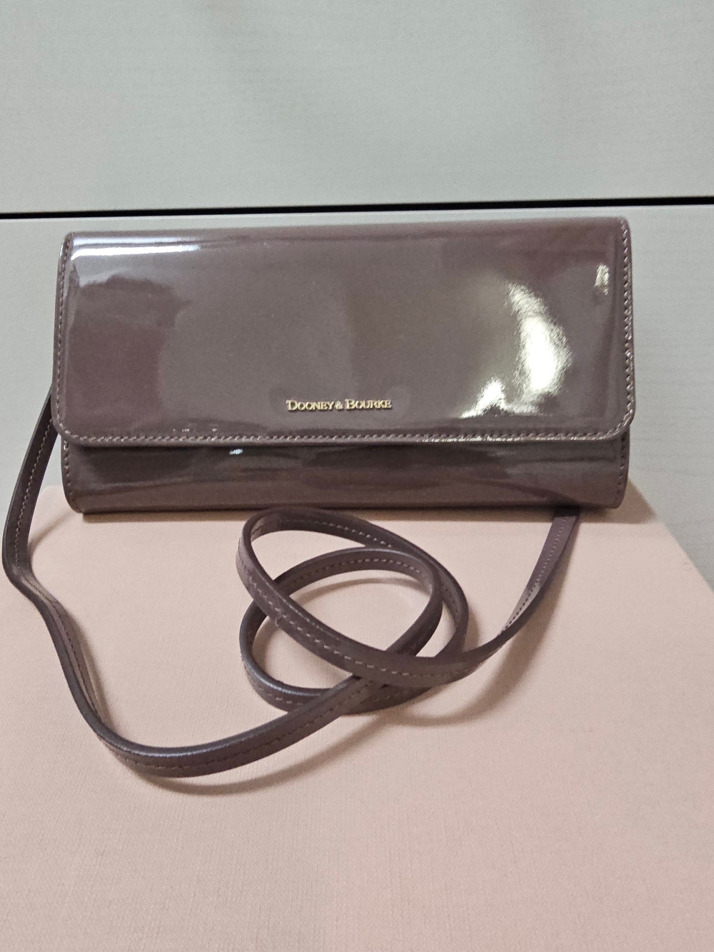 Dooney & Bourke Taupe Patent Leather Convertible Clutch & Crossbody